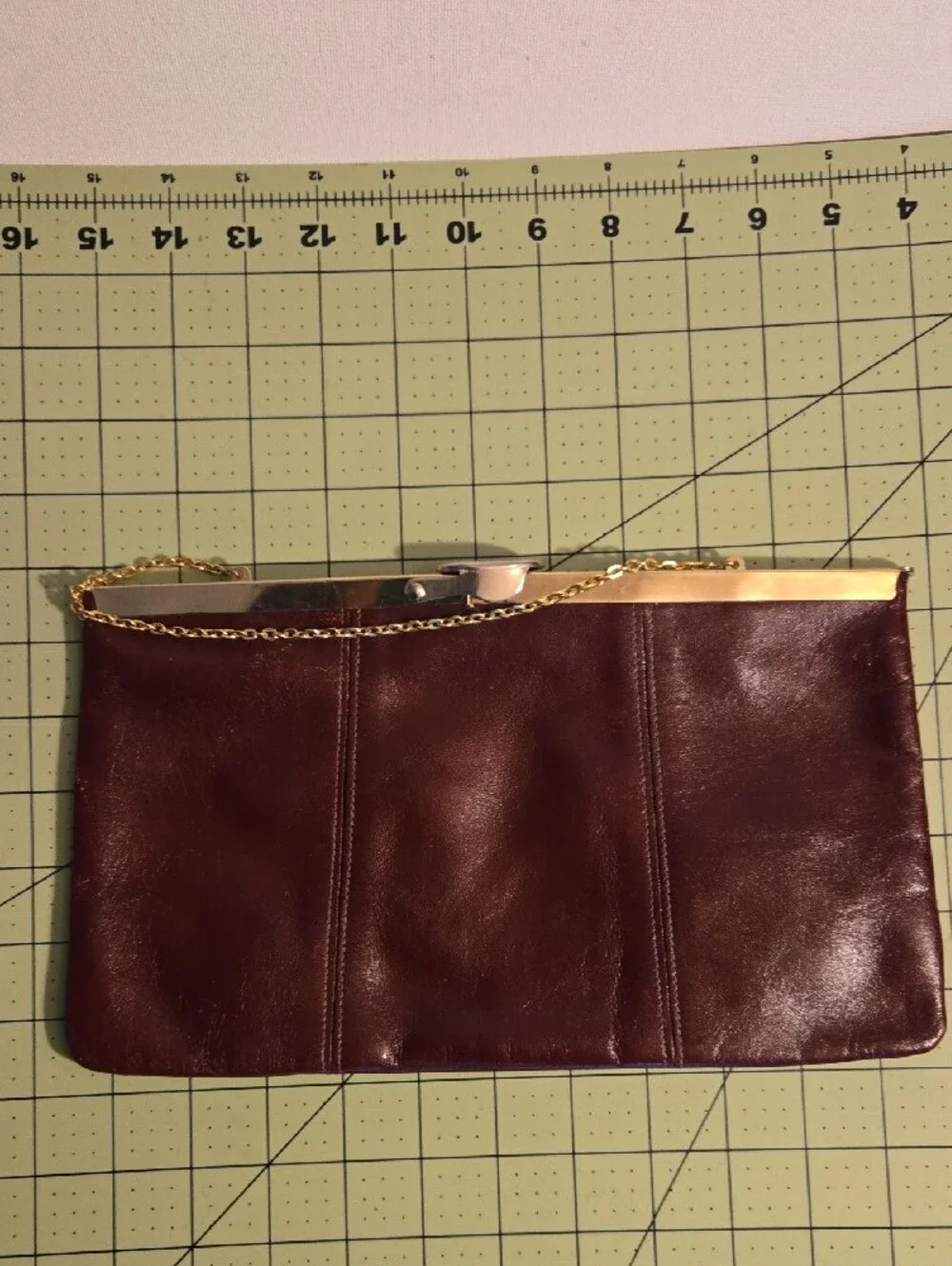 Vintage Etra Burgundy Leather Pop Open Clutch with Gold Chain